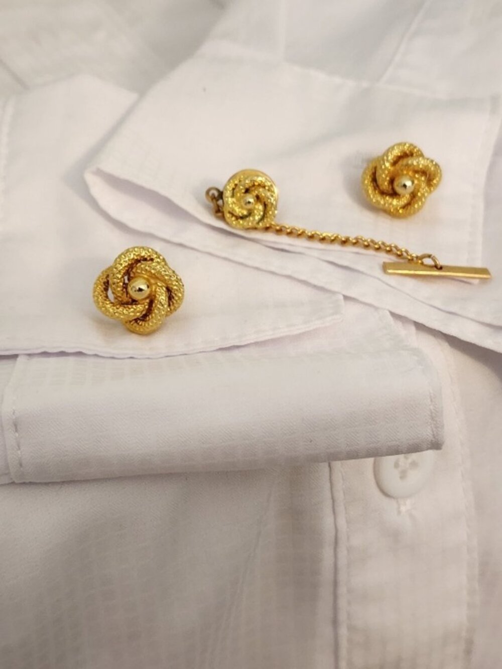 Vintage Simmons 12KT Gold-Filled Knot Cufflinks and Tie Tack Set